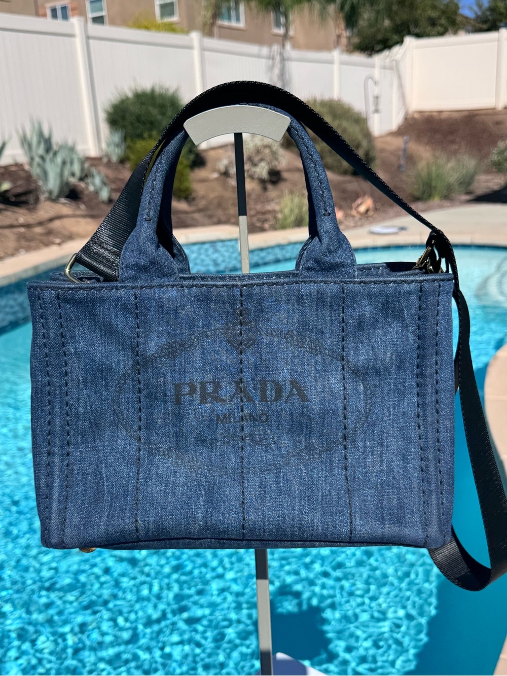 Prada Denim Canapa with strap and Entrupy COA EUC